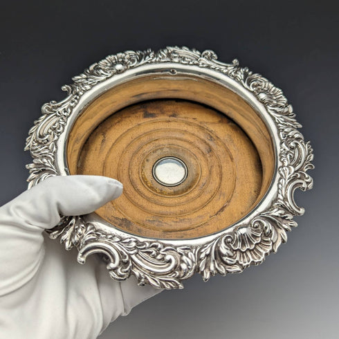 British antique silver plate bottle coaster